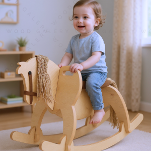 Ahşap Sallanan At-Nubuk Kumaş Koltuklu, Sallanan Çocuk Bebek Oyuncak, Çocuk Aktivite Montessori Oyuncak-KUMAŞ KOLTUKLU-(ESKİ MODEL)